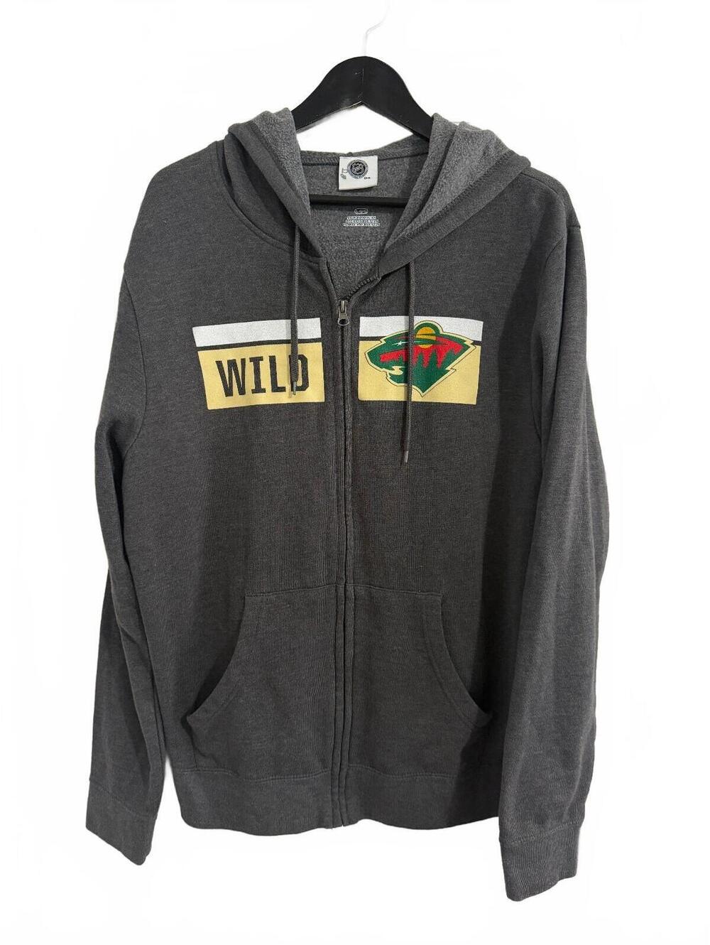 Minnesota Wild Gray Full-Zip Hockey Hoodie Size Large